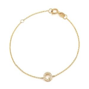 14K Real Yellow Gold  Initial ”Q” Single Prong Diamond Bracelet 7+1″
